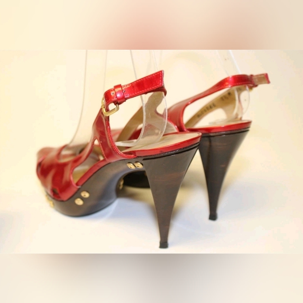 Sale❗️Stuart Weitzman Blenny Womens 7.5 M Red Leather Platform Slingback Heels - Picture 9 of 16